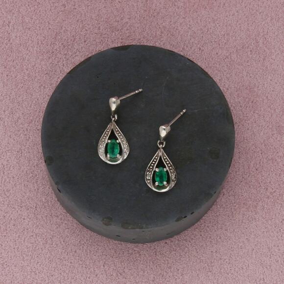 chuck clemency sterling silver diamond accent emerald dangle earrings - Picture 1 of 3